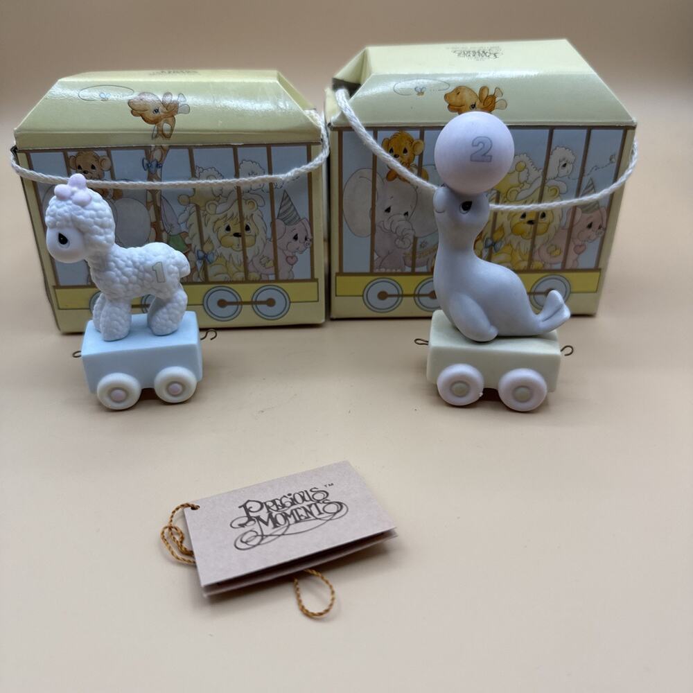 LOT OF 2 Precious Moments Figurines 1st & 2nd Birthday Figures In Box, Lamb Seal